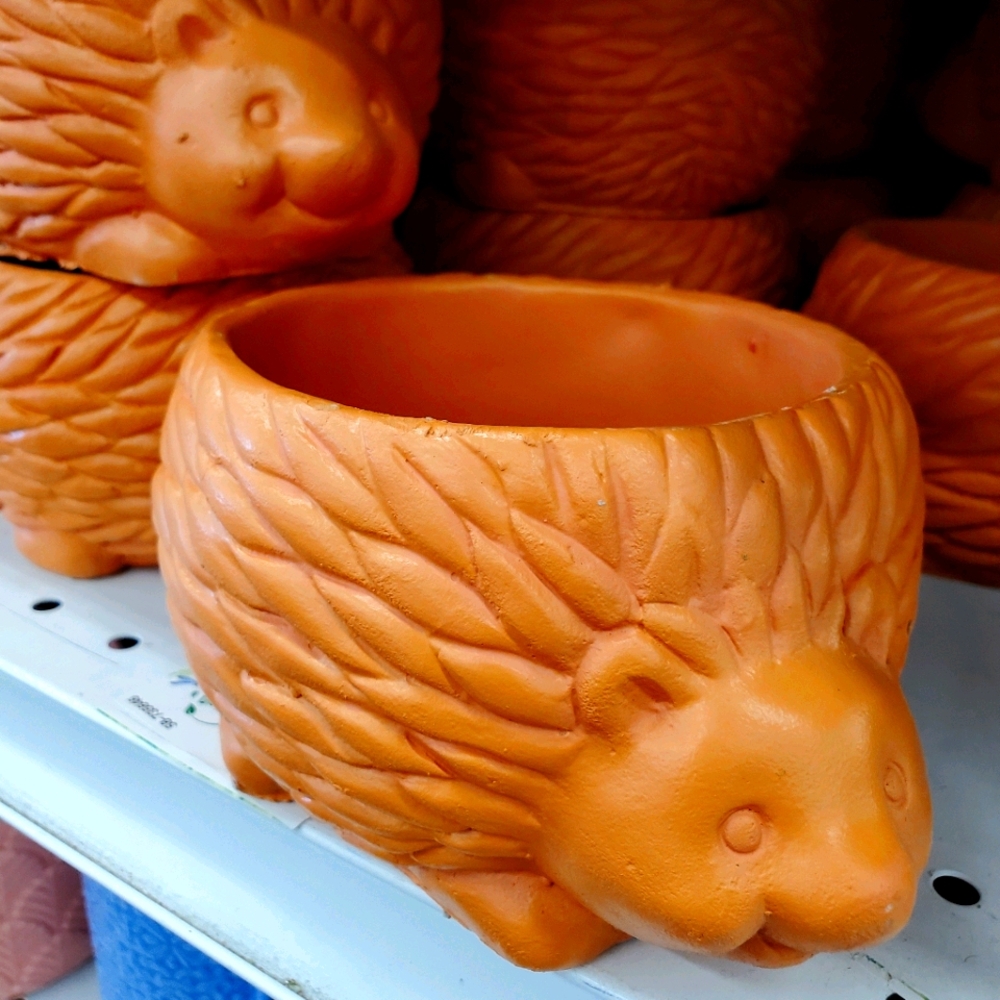 NEW cement round hedgehog planter